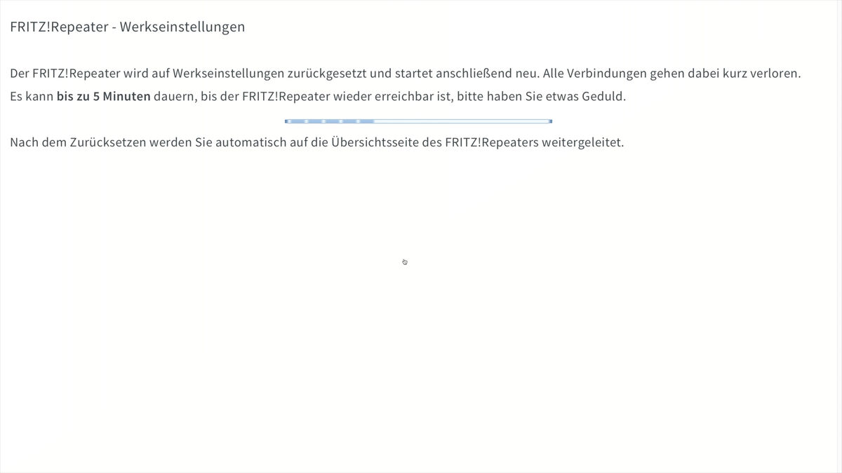  Fritz Repeater lädt Werksteinstellungen