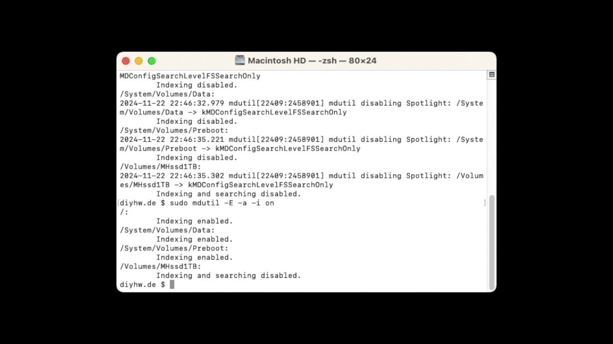 Mac Spotlight Indizierungsdienst aktivieren & Indexspeicher reinitialisieren